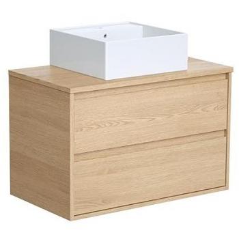 Mueble de baño suspendido con lavabo de cerámica - Chapado roble - 80 cm - MILIPAM
