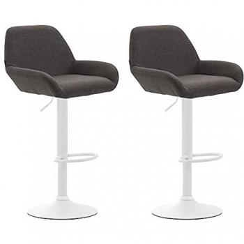 Set de 2 Taburetes Braga Regulables en Altura y Giratorios, Tapizados en Tela Gris Oscuro con Estructura Blanca