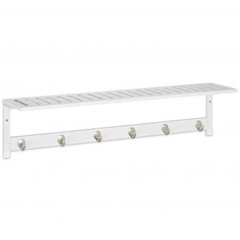 Perchero de Pared Rústico con Balda y 6 Ganchos, Bambú Blanco, 18x75x16cm - Relaxdays