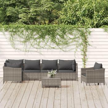 7-Piece Grey Poly Rattan Garden Lounge Set with Cushions