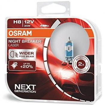 OSRAM NIGHT BREAKER LASER H8, +150% más de luz, lámpara halógena para faros, 64212NL-HCB, coche de 12 V, caja dúo