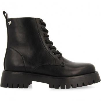 Botín Negro Biker Cordones Piso Track Mujer Hesseng