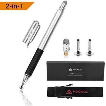 HEAWAA Precisión Lápiz Stylus 2 in 1 Lapiz Táctil Capacitivo Universal con Puntas de 2 Discos y 1 Puntas de Fibra para Smartphones y Tabletas, Pantalla Táctil Apple Ipads, iPad Mini