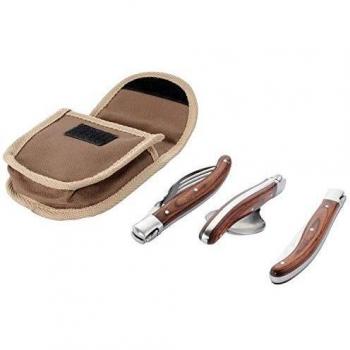 LAGUIOLE - Juego de 3 cubiertos plegables - acero inoxidable, madera - Marrón oscuro
