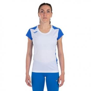 Camiseta de running mujer Joma Record II manga corta blanca y royal