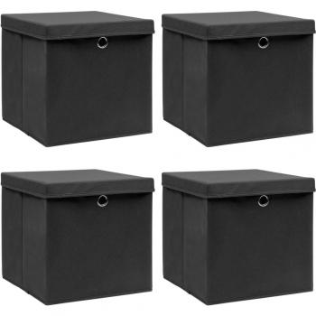 vidaXL Storage Boxes with Lids 4 pcs Black 32x32x32 cm Fabric