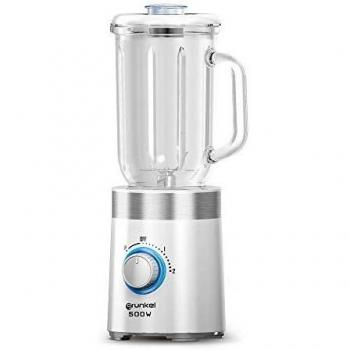 Grunkel - BT-PRACTICA 500 - Batidora de vaso de velocidad regulable con 4 cuchillas de acero inoxidable, función PULSE, 2 velocidades y capacidad para 1L. Fácil limpieza - Acero - 500W