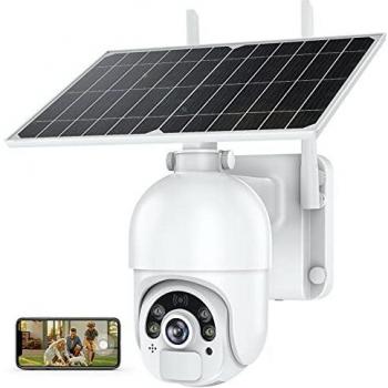 MPW Cámara Vigilancia WiFi Exterior Solar,14400mAh Batería Recargable,Cámara Seguridad Sin Cables,PIR con Detección Humana, 1080P Cámara IP Visión Nocturna En Color, Audio De 2 Vias IP66
