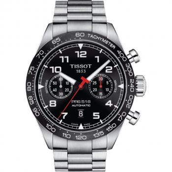 Tissot PRS 516 Reloj de Hombre de Acero Inoxidable con Cronógrafo, Esfera Negra, Resistencia al Agua hasta 100 metros, Movimiento Automático