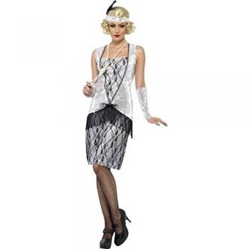 Disfraz de Flapper Plateado para Mujer - Años 20 con Mangas Pailleteadas