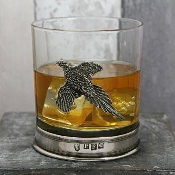 English Pewter Company Whisky Tumbler Glass with Pewter Base and Pheasant Motif [PHS104]