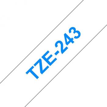 Cinta Laminada Genérica de Etiquetas Brother TZe243 - Texto azul sobre fondo blanco - Ancho 18mm x 8 metros