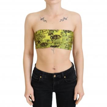 Yellow Newspaper Print Cropped Blouse - S