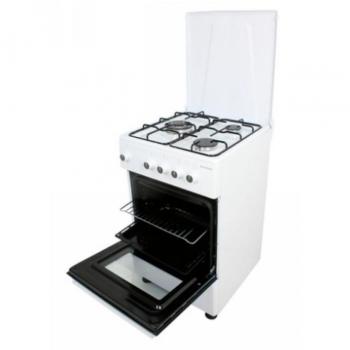 Cocina de gas con horno Milectric CGS-50B (3 fuegos, color blanco, cocina independiente, placa + horno, kit gas natural, doble puerta de vidrio en el horno, quemadores con seguridad) 85x