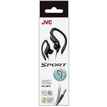 JVC HA-EB75-AN-U. Auriculares Deportivos con Clip Regulable. Ajuste Seguro 5 Posiciones. Resistente a Salpicaduras. Sonido Potente con Graves. Cable 1,2m Forma de L Compatible con Smartphone.