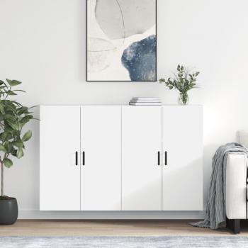 Armarios de Pared Modernos Blancos 2 Piezas con Tirador Redondo Negro, Mueble de Almacenaje para Salón 69,5x34x90 cm