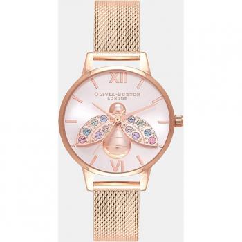 Reloj para Mujer Olivia Burton Rainbow Bee OB16RB28 - Reloj de malla de acero rosa, diseño elegante y colorido con motivos de abeja, resistencia al agua, esfera analógica, cierre ajustable