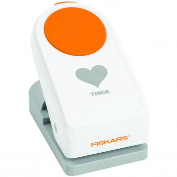 Fiskars Perforadora de Figuras, Corazón, Ø 5 cm, Para diestros y zurdos, Acero de calidad/Plástico, Blanco/Naranja, Power, XL, 1020494