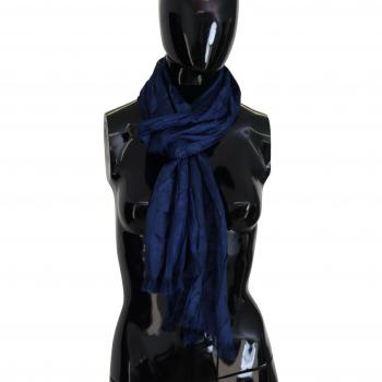 Blue Silk Shawl Foulard Fringes Scarf