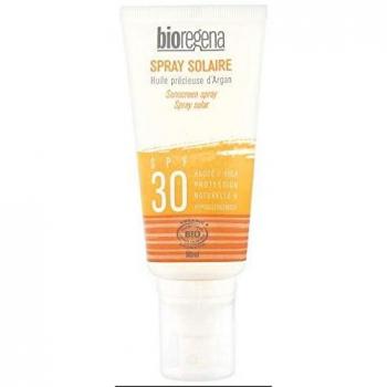 Bioregena - Crema solar, factor de protección 30, ideal para pieles claras y ligeramente bronceadas, spray 90 ml.