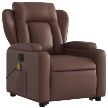 Sillón de masaje elevable eléctrico cuero sintético marrón