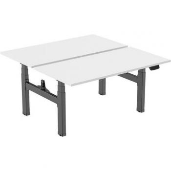 Escritorio Doble Motorizado Ergonómico 120x75cm, Altura Ajustable 62-128cm, Tableros Blancos/Base Negra