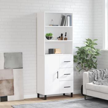 Aparador alto de madera contrachapada blanco 69,5x34x180 cm