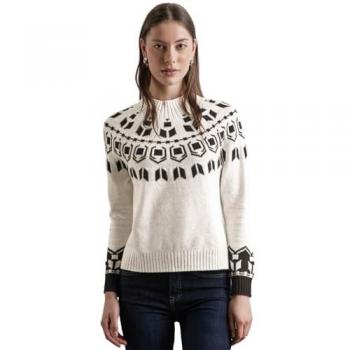 Street One Women's Jacquard Sweater in White, Size 36, Casual Patterned Knit Pullover with High Neck and Long Sleeves