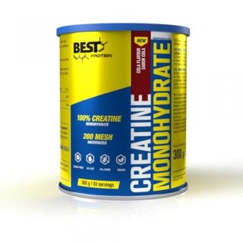 Best Protein Creatine Monohydrate 300g Cola Polvo - Creatina monohidratada micronizada a 200 Mesh, sabor cola, diseñada para aumentar la fuerza y rendimiento en entrenamientos de alta intensidad, con un total de
