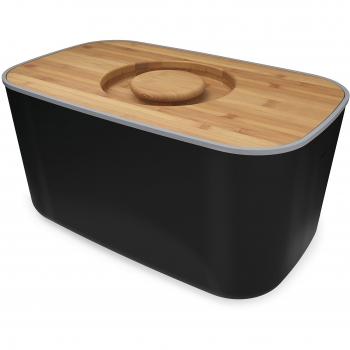 Joseph Joseph - Panera de acero con tapa de bambú para cortar, color negro