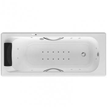 Roca - Bañera acrílica rectangular con hidromasaje Total y juego de desagüe - Serie BeCool , Color Blanco