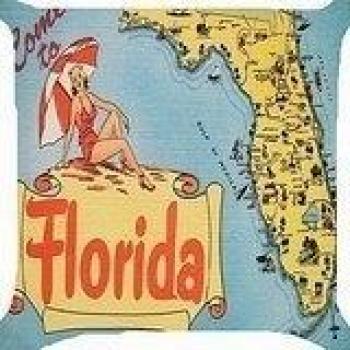 Cushion cover throw pillow case 18 inch retro vintage Florida map sightseeing landmark sites beach resort tourist paradise both sides image zipper