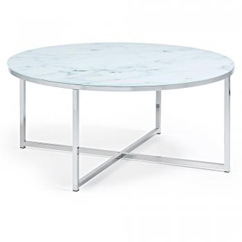 Kavehome Mesa Centro Divid 80 cm, cristal efecto mármol