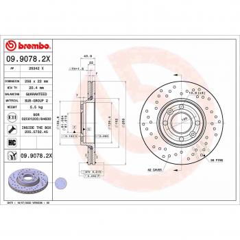 Disco de freno BREMBO 09.9078.2X, tipo de producto: disco de freno, características: diseño optimizado para una mejor disipación del calor, alta resistencia a la deformación, superficie tratada para