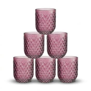 Set 6 Vasos de Cristal para Agua 270cc y 430cc Odiel y Orbel, Vidrio con Relieve en Varios Colores, Aptos para Lavavajillas y Microondas