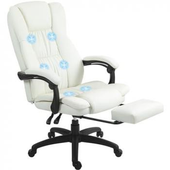 Vinsetto Silla de Masaje Giratoria con 6 Puntos de Masaje, Reclinable, Altura Ajustable, Reposapiés Retráctil y Control Remoto, Dimensiones: 68,5x68,