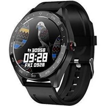 DCU TECNOLOGIC | Smartwatch | Reloj Inteligente | Full Touch Pantalla táctil | Control Remoto | Notificación de APPS y Llamadas | con 2 Correas Piel marrón y Silicona Negra