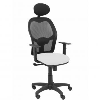 Silla de Oficina con Cabecero Alocén Malla Negra Asiento Bali Blanco Brazos Regulables