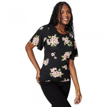 Floral Women's Small Crew Neck Flutter Sleeve Top