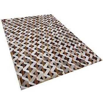 Alfombra de cuero marrón y gris patrón geométrico 160 x 230 cm estilo rústico boho