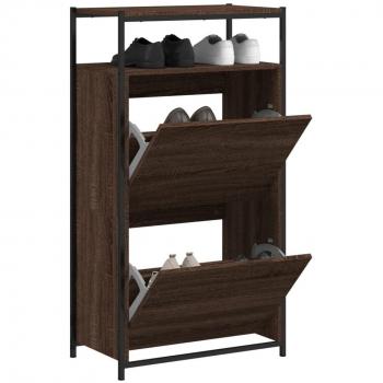Zapatero Armario Estantería de Zapatos de Madera de Ingeniería Color Roble Ahumado, Gris Sonoma, Marrón Roble 60x34x112 cm