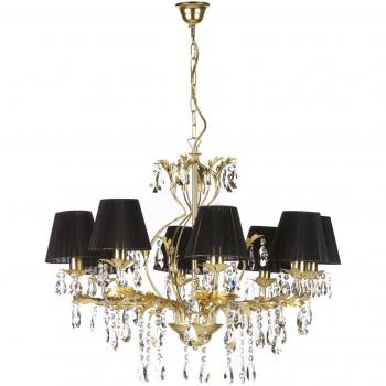 Lámpara de araña Karen de 8 luces dorada/negra con brazos múltiples y pantallas en color dorado y negro