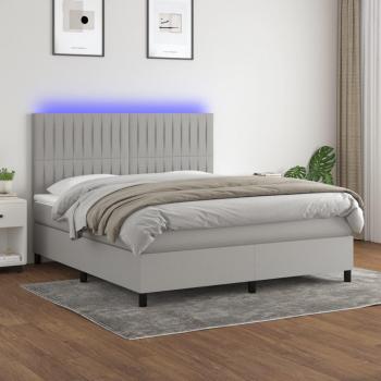 Colchón de cama box spring de muelles con tela LED gris claro 180x200 cm