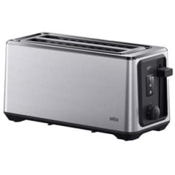 Tostadora Braun HT 5220 BK - 2 ranuras extralargas, 1470 W, acero inoxidable negro, 8 niveles de tostado