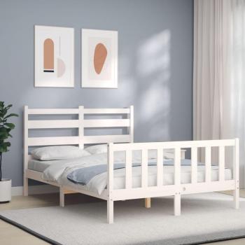 Cama sin colchón blanca 140x190 cm de madera maciza de pino con cabecero