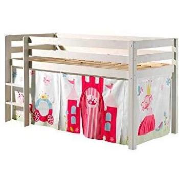 Cama Altillo Pino Princesa 90x200 cm, Madera Maciza, Incluye Textil-Set, Opción de Rampa y Túnel de Cama, Hecho en Europa