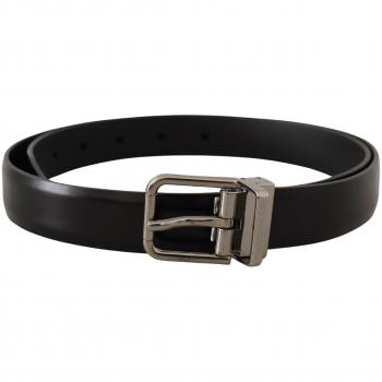 Dolce & Gabbana Black Calf Leather Metal Logo Buckle Belt - 85 cm / 34 Inches