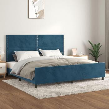 Cama con cabecero en terciopelo azul oscuro 200x200 cm