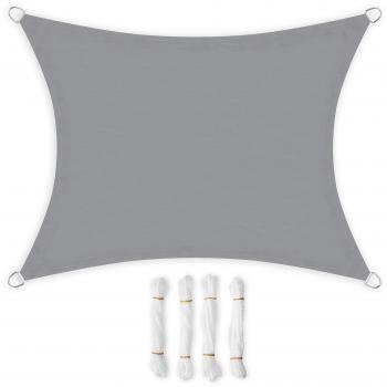 SONGMICS 3 x 4 m Vela Parasol de, Resistente al Agua Mínimo de 1000 mm, Protección UV93%, Poliéster, Resistente a Desgarros Intemperie, para Patio del Jardín, Terraza, Camping, Gris Claro GSH34QY