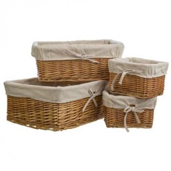 Set de 4 cestos de mimbre marrón forrados